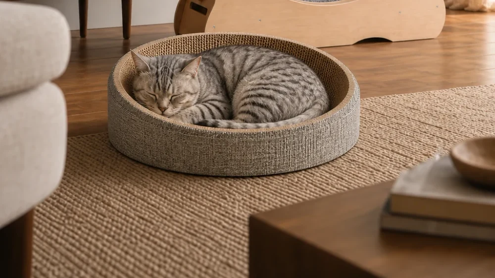 Chat confortablement installé dans son couchage